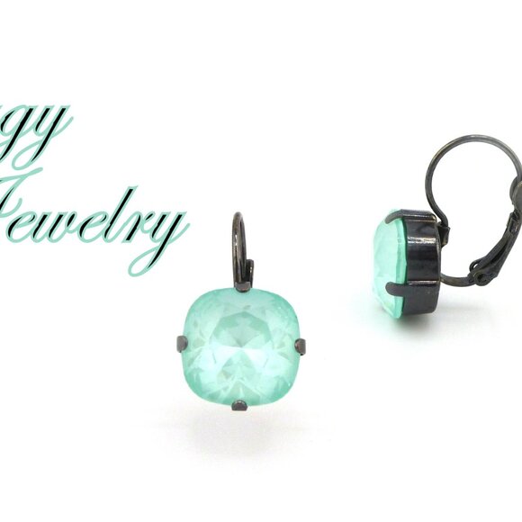 Soft Mint Ignite Cushion Cut Crystal Earrings made with Genuine Austrian Crystal - Picture 3 of 6